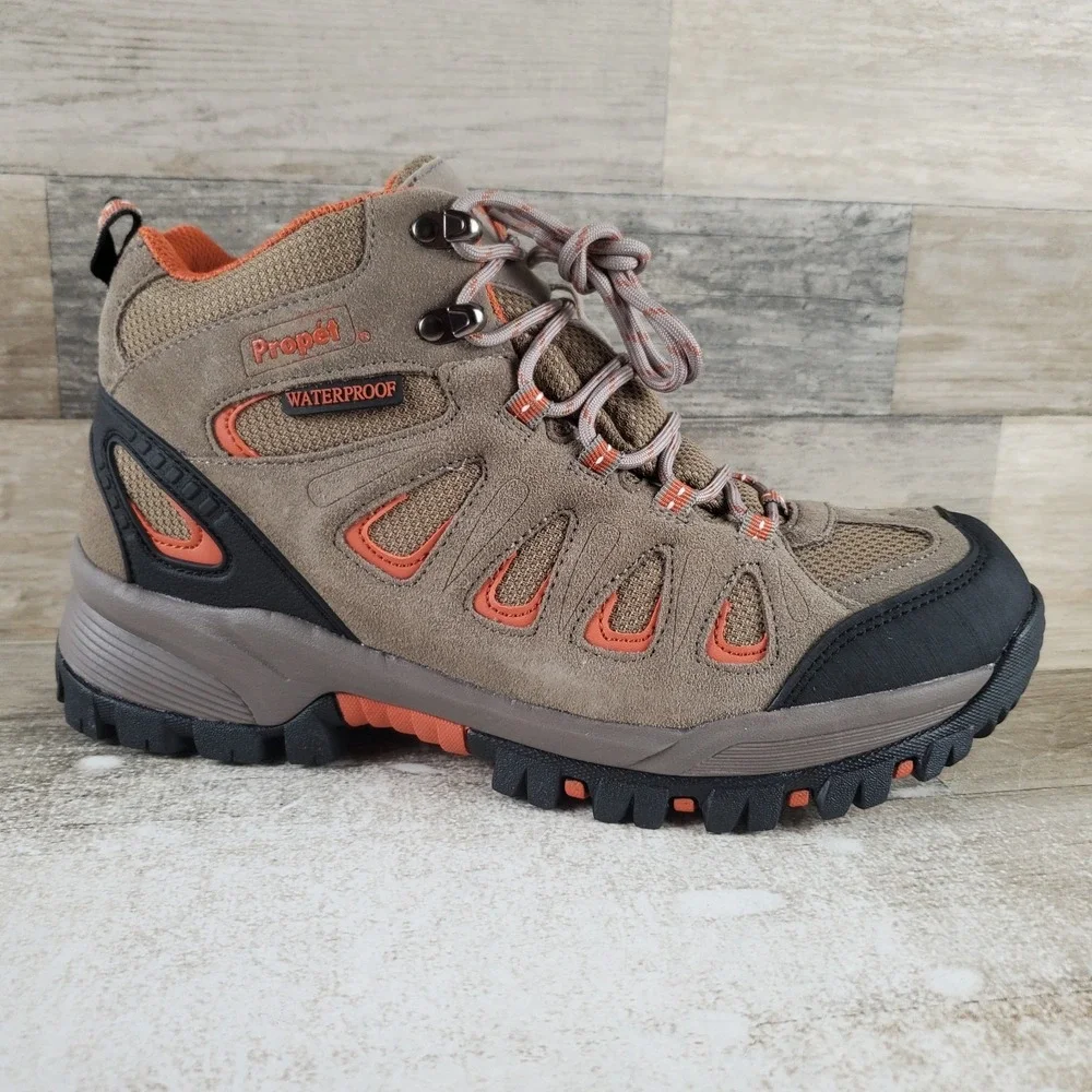 Propet Ridge Walker Mens Hiking Boots Sz 9.5 3E Gunsmoke Orange Waterproof Lace